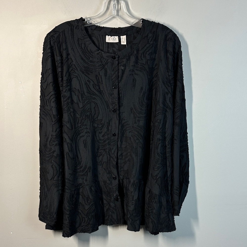 NWT Logo by Lori Goldstein Peplum Top Black Size‎ L